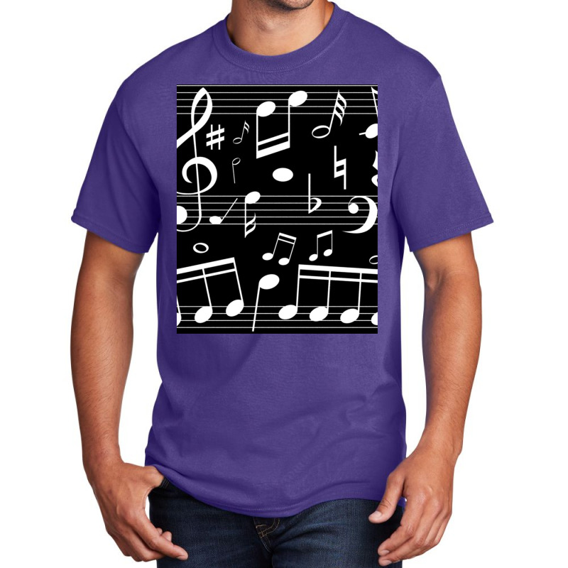 Dancing Music Notes Black And White Basic T-shirt by CHARLOTTELYNNTAYLOR | Artistshot