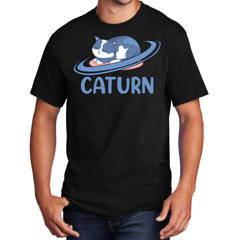 Caturn Sleeping Cat On Planet Saturn Astronomy Basic T-shirt | Artistshot