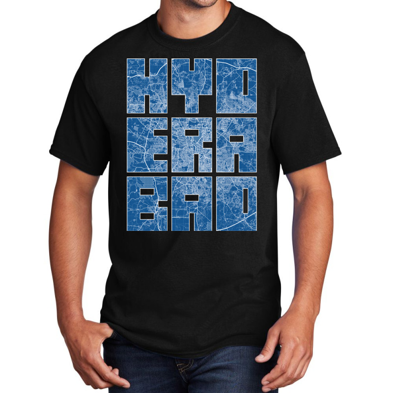 Hyderabad India City Map Typography Blueprint Basic T-shirt | Artistshot