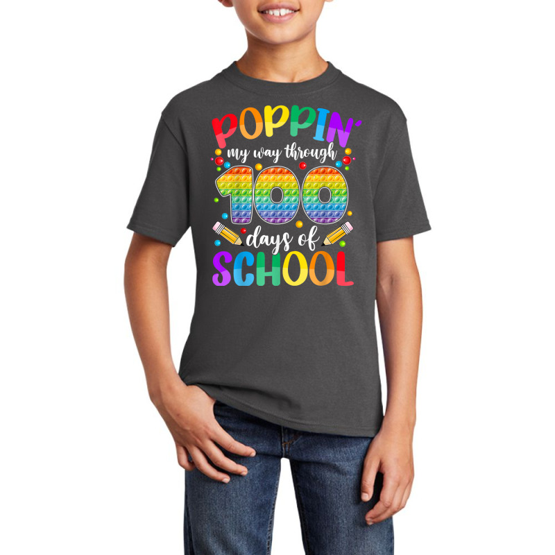 Poppin My Way Through 100 Days Of School Kids Boys Pop It T Shirt Basic Youth T-shirt | Artistshot