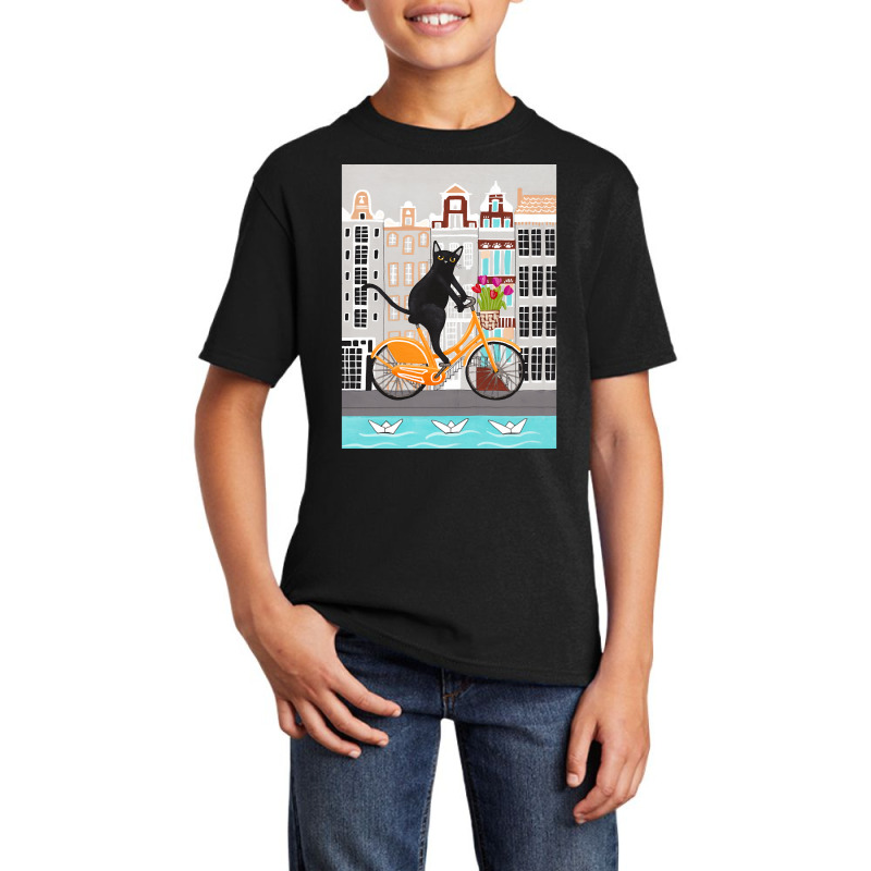 Trending Black Cat Amsterdam Bicycle Ride Basic Youth T-shirt by Inmamlil638 | Artistshot