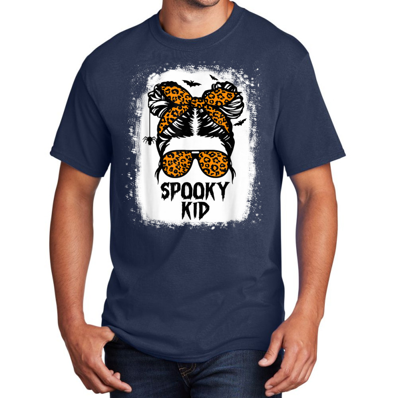 Spooky Kid Halloween Girls Youth Messy Bun Leopard Basic T-shirt | Artistshot