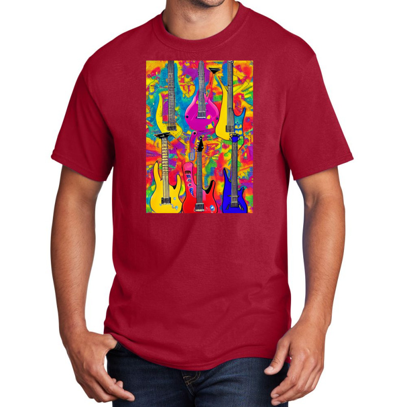 Tie Dye Electric Acoustic Guitar Display Paul Guitar Painting Collage  Basic T-shirt by JimmyChandler | Artistshot