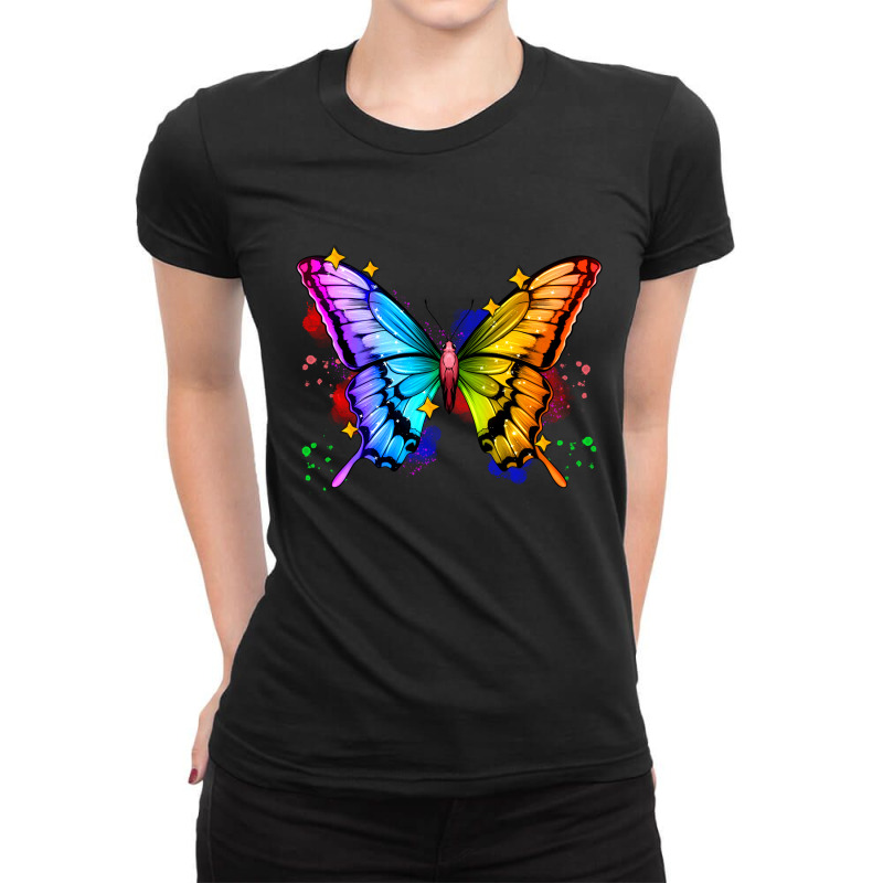 Rainbow Butterfly Ladies Fitted T-Shirt by Zillion Design Studio | Artistshot