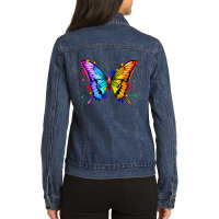 Rainbow Butterfly Ladies Denim Jacket | Artistshot