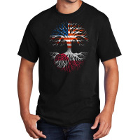 American Grown Greenlandic Roots Tree Greenland Flag Usa Flag Basic T-shirt | Artistshot