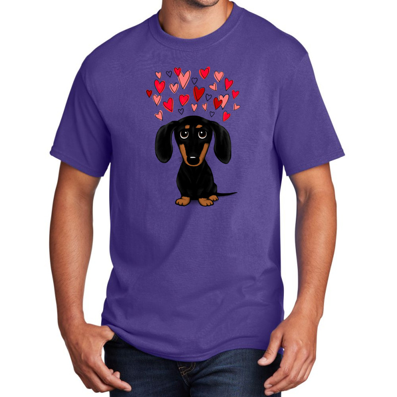 Black And Tan Dachshund With Valentine Hearts Basic T-shirt | Artistshot