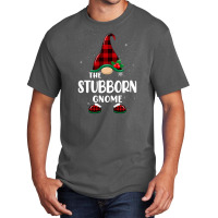 Stubborn Gnome Buffalo Plaid Matching Family Christmas Pajama Funny Gi Basic T-shirt | Artistshot