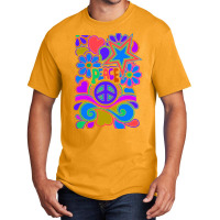 Peace And Love Flowers And Stars Hippie Design Basic T-shirt | Artistshot