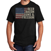 Beer Bacon Guns Freedom Bbq Vintage Usa Flag Drink Basic T-shirt | Artistshot