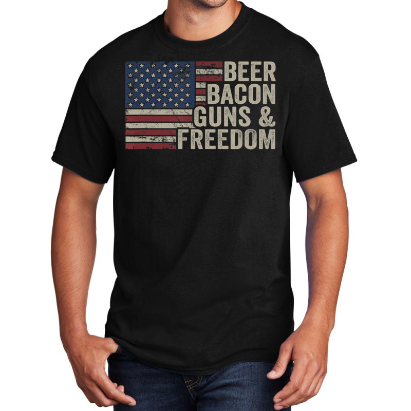 Beer Bacon Guns Freedom Bbq Vintage Usa Flag Drink Basic T-shirt | Artistshot