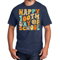 Teacher Kids Retro Groovy 100 Days Happy 100th Day Basic T-shirt | Artistshot