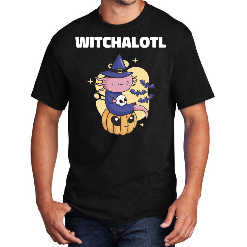 Cute Axolotl Witch With Pumpkin Halloween Music Basic T-shirt by oreilywendyo | Artistshot