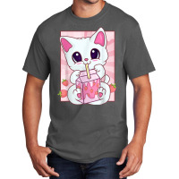 Strawberry Milkshake Cat For Women Girls, Kawaii A Basic T-shirt | Artistshot