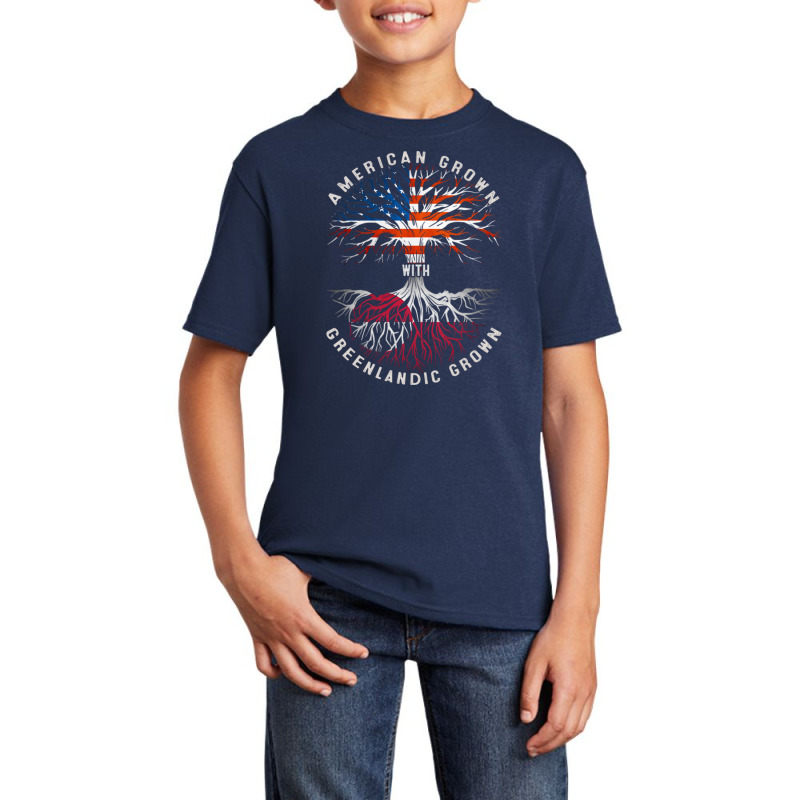 American Grown With Greenlandic Roots Tree Greenland Flag Usa Flag Basic Youth T-shirt | Artistshot