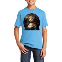 Mona Lisa With Cat Face Art Painting Basic Youth T-shirt | Artistshot