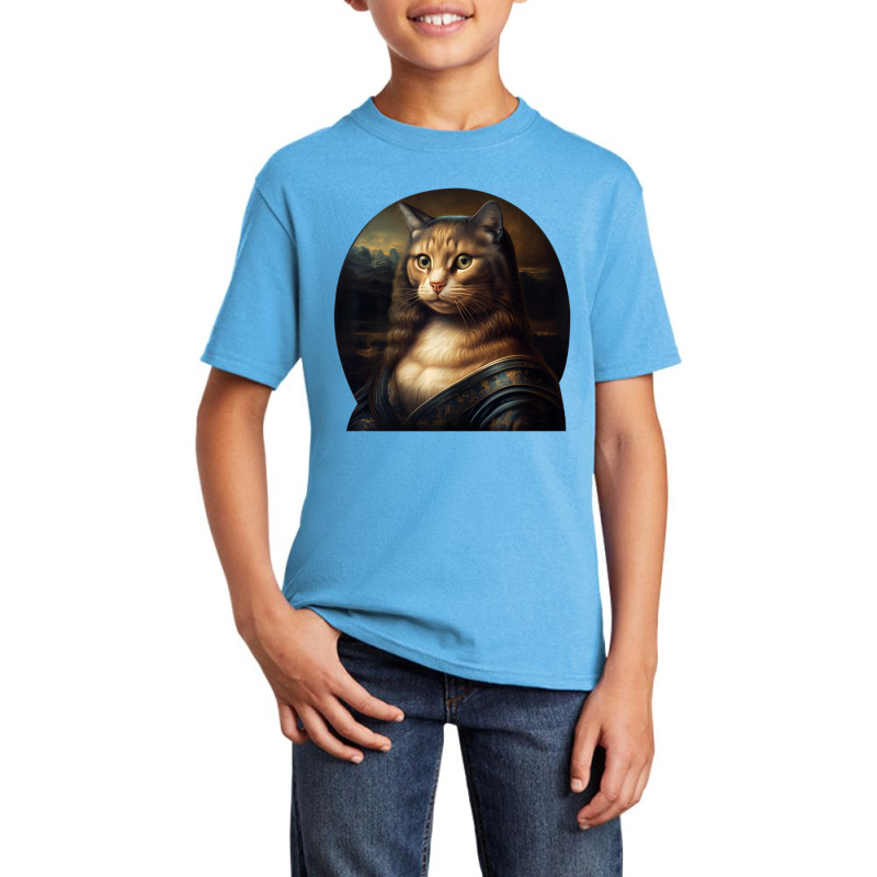 Mona Lisa With Cat Face Art Painting Basic Youth T-shirt by spannmargarettrgy | Artistshot