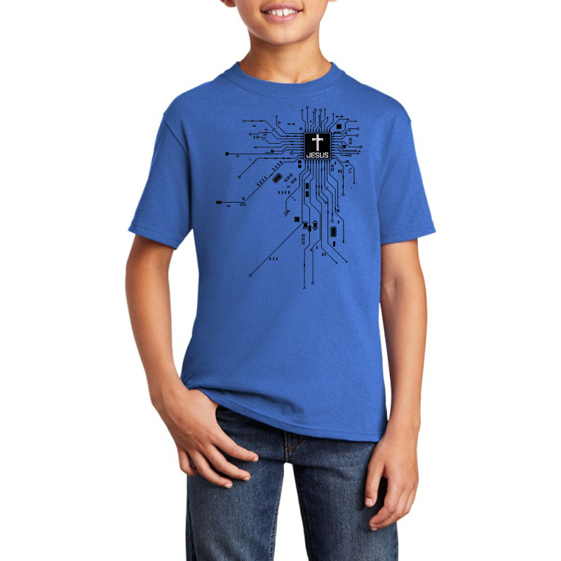 Electronic Chip Jesus Christian Funny Faith Lover Basic Youth T-shirt by peeteeh | Artistshot