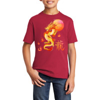 Asian Dragon And Sun, Oriental Chinese Art, Orange Basic Youth T-shirt | Artistshot