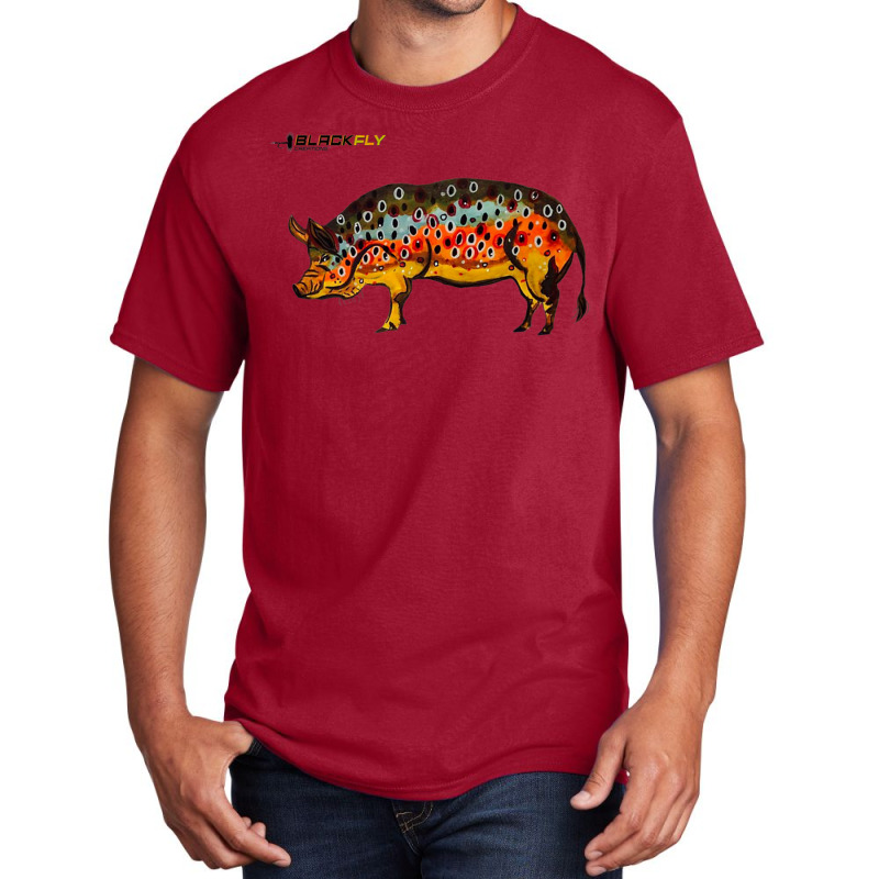 Funny Fly Fishing Pig Hog With Brown Trout Skin Te Basic T-shirt | Artistshot