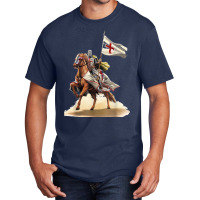 Knights Templar On A Horse Flag Deus Vult Crusader Basic T-shirt | Artistshot