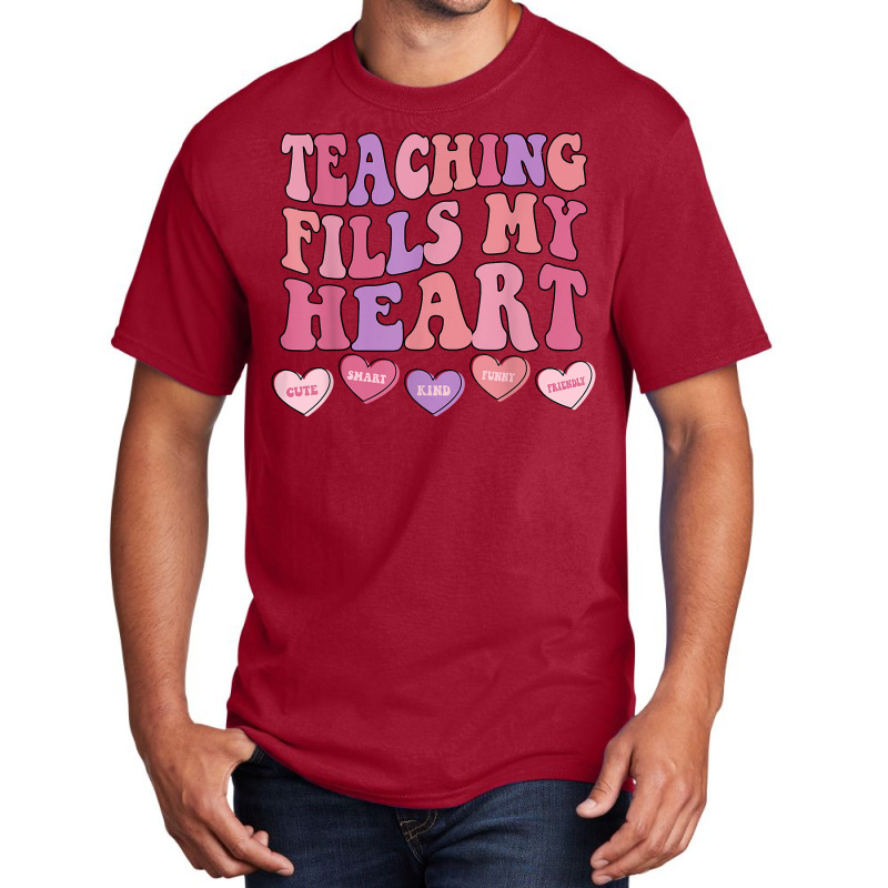 Teaching Fills My Heart Retro Groovy Teacher Valen Basic T-shirt | Artistshot