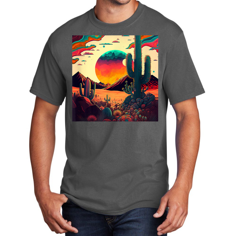 Trippy Desert Landscape Psychedelic Scene Cactus M Basic T-shirt | Artistshot