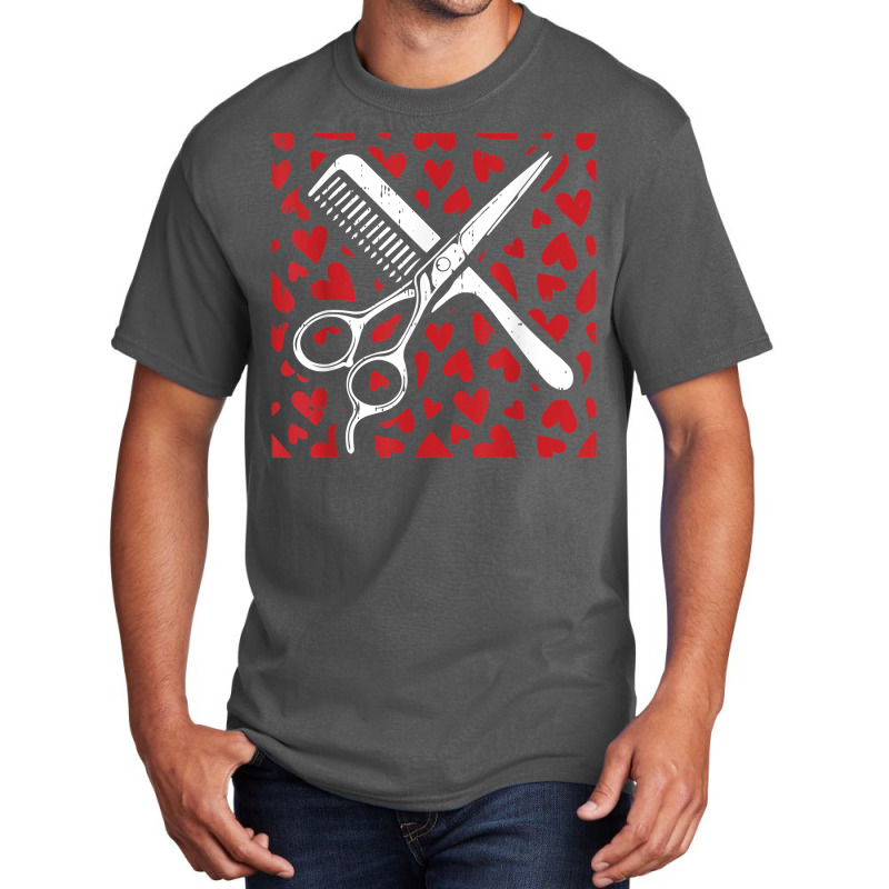 Scissor Comb Hearts Valentines Day Hair Stylist Dr Basic T-shirt by hiett | Artistshot