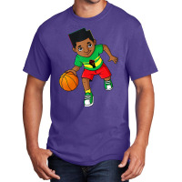 Black King Dribbling A Basketball Brown Skin Boys Basic T-shirt | Artistshot