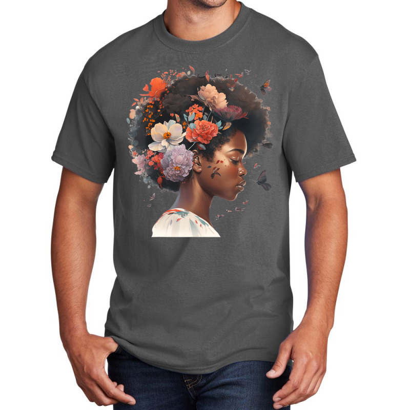 Flowers Butterflies Humming Birds Natural Black Wo Basic T-shirt | Artistshot