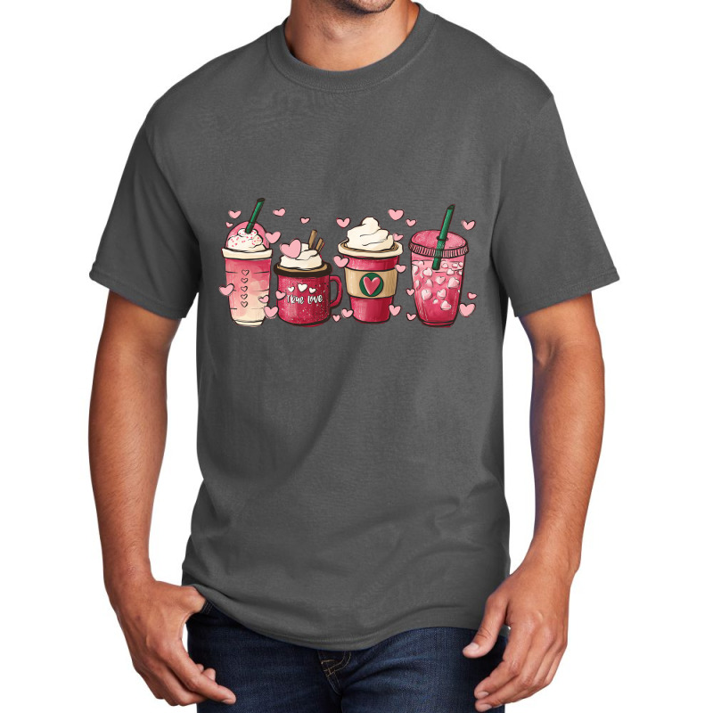 Valentine Coffee Heart Iced Coffee Lover Valentine Basic T-shirt by karynadreck | Artistshot