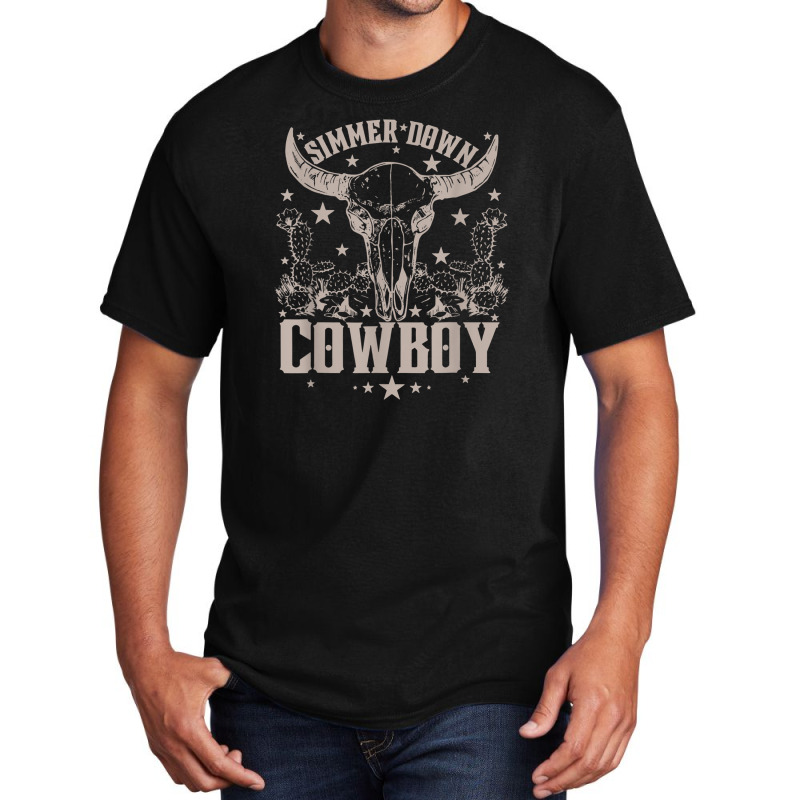 Simmer Down Cowboy Cowgirl, Western Cow Skull Basic T-shirt | Artistshot