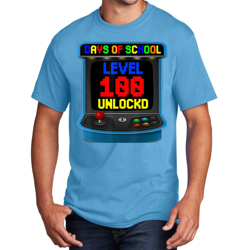 Level 100 Days Of School Unlocked Video Game Arcad Basic T-shirt by heffopance | Artistshot