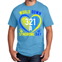 Blue Yellow Heart 21 World Down Syndrome Awareness Basic T-shirt | Artistshot