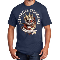 Substation Technician Skull With Cigar Design Basic T-shirt | Artistshot