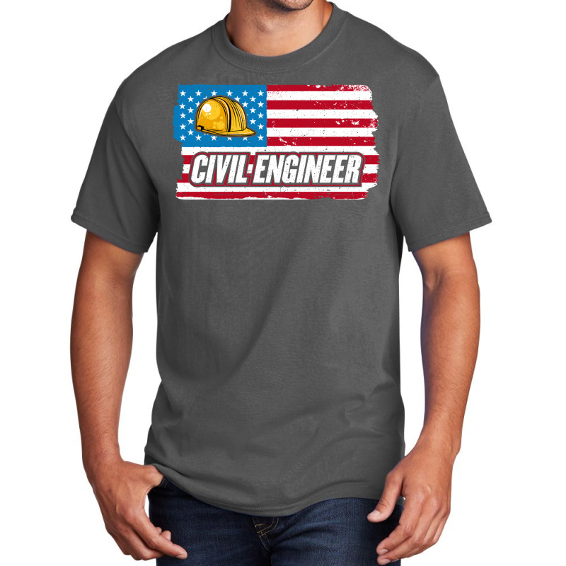 Civil Engineer American Flag Patriotic Civil Engin Basic T-shirt by poutchkolajat | Artistshot