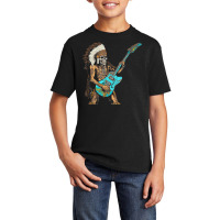 Native American Indian Playing Electric Guitar Roc Basic Youth T-shirt | Artistshot