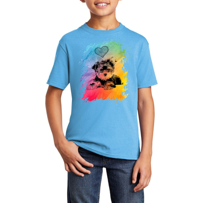 Shirt With Yorkie Dog Motif Colour Gradient Heart Basic Youth T-shirt by galloywa | Artistshot