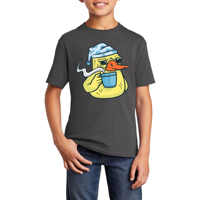 Duck Animal Bird With Coffee Drinking Funny Coffee Basic Youth T-shirt by chomibe | Artistshot