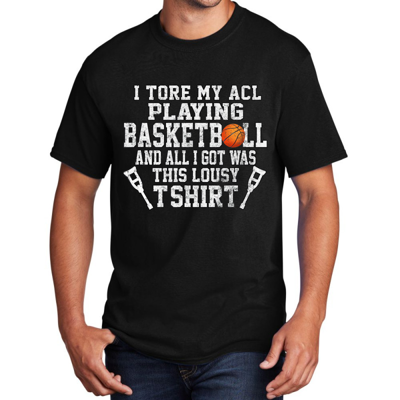 Funny Knee Surgery Torn Acl Basketball Distressed Basic T-shirt | Artistshot