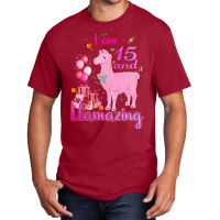 I Am 15 Years Old And Llamazing 15th Llama Birthda Basic T-shirt | Artistshot