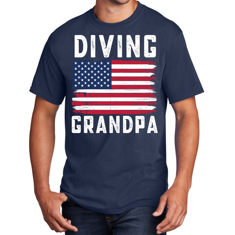 Diving Grandpa American Flag July 4th Hippie Basic T-shirt | Artistshot