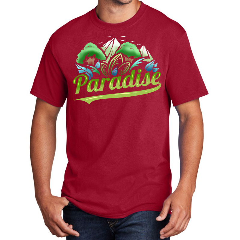 Paradise With Trees And Mountains For Earth Day St Basic T-shirt | Artistshot