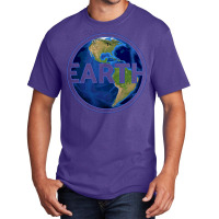 Planet Earth With America Gift Space Idea Aestheti Basic T-shirt | Artistshot