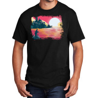 Sunset And Fishing View Landscape Blue Basic T-shirt | Artistshot