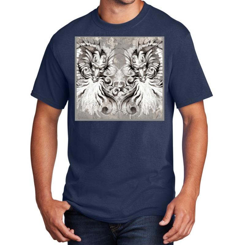 Twin Grey Dragons Basic T-shirt by roccionsteeleys | Artistshot