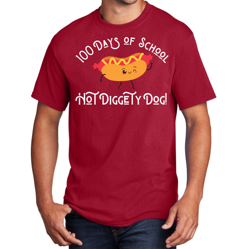 Funny Hot Dog 100 Days Of School Hot Diggety Dog Q Basic T-shirt | Artistshot