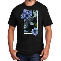 Koi Fish Swimming Through Water And Flowers Silver Basic T-shirt | Artistshot