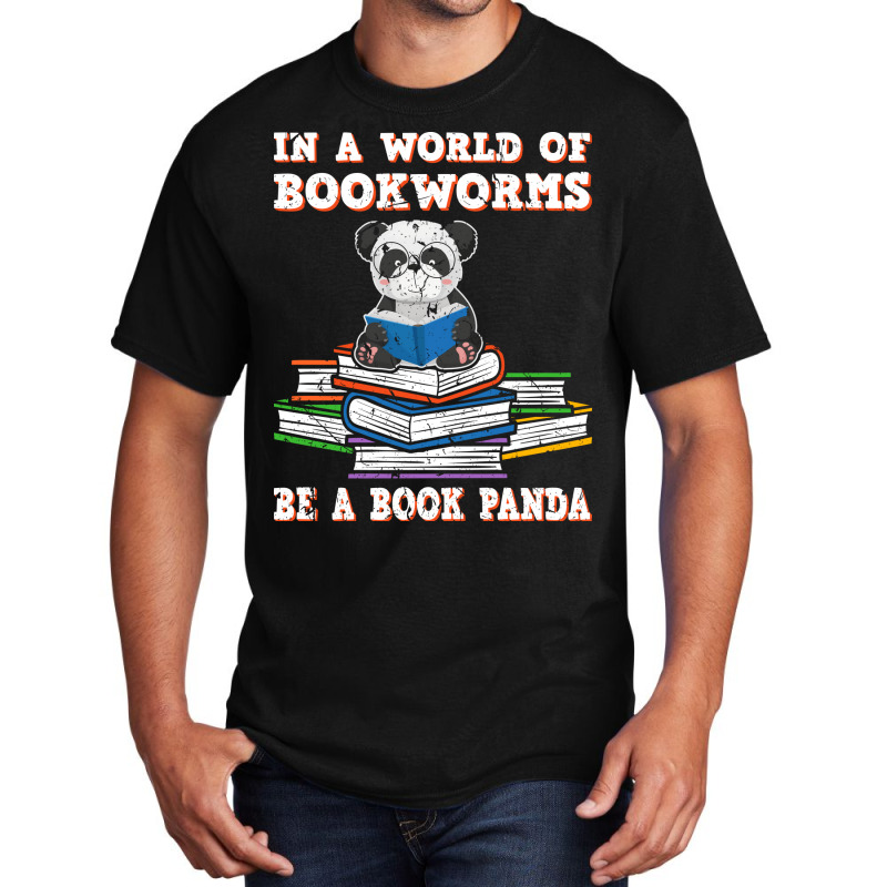 Bookworm Funny Reading Book Panda Reader Stars Basic T-shirt by alheklupsm | Artistshot