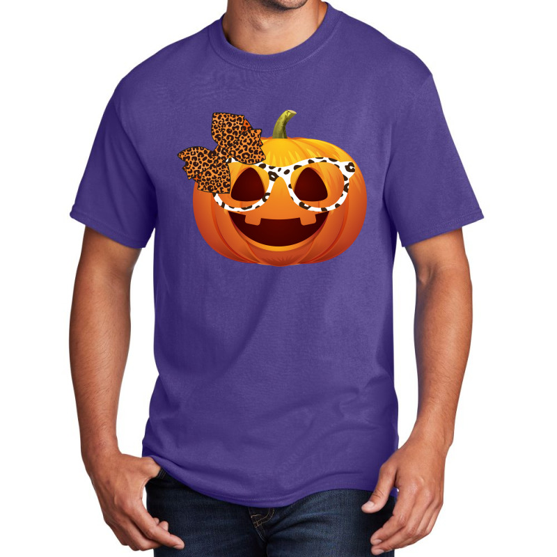 Cute Pumpkin Face With Leopard Print Glasses Girls Basic T-shirt | Artistshot